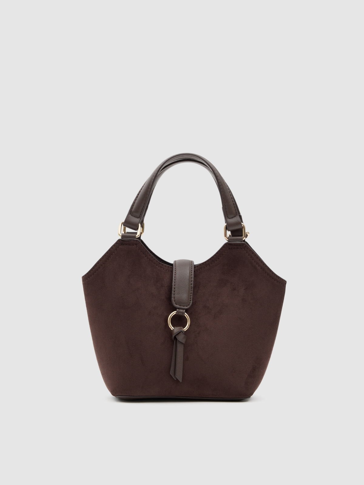 Shoulder bag leather effect dark brown front view