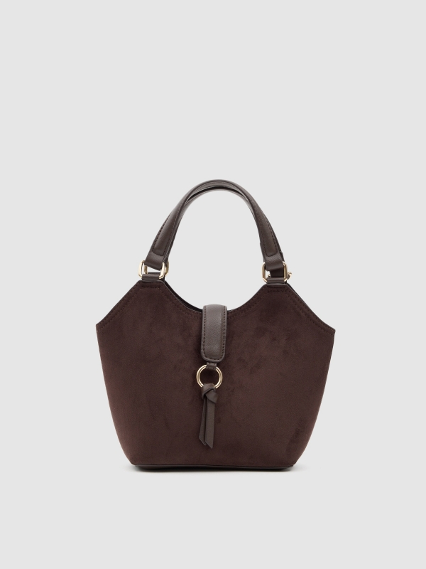 Shoulder bag leather effect dark brown front view