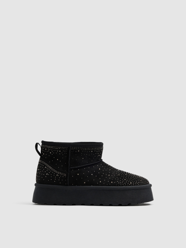 Platform ankle boot in microfiber with fur black