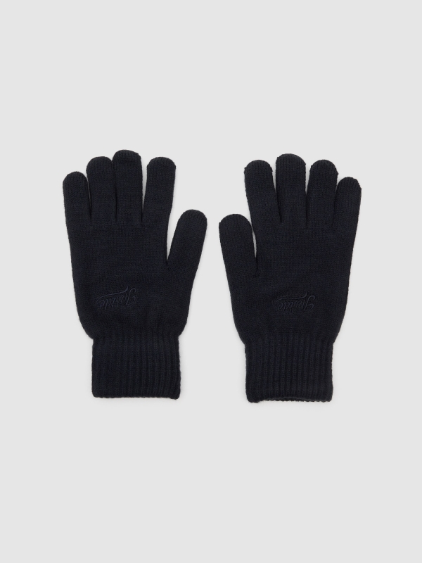 Brand embroidered gloves dark blue