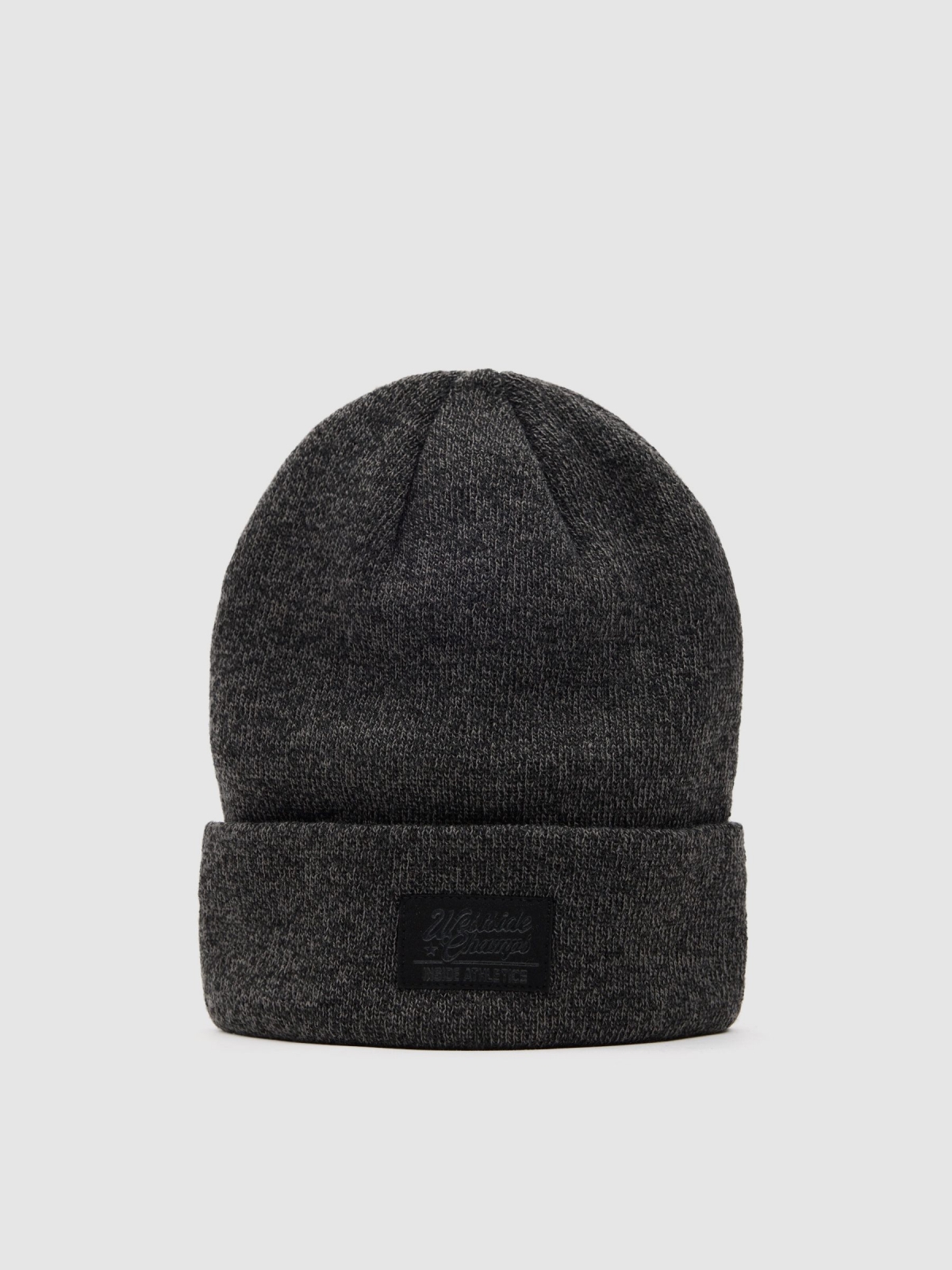 Beanie with ribbed fold-over brim dark melange 45º front view