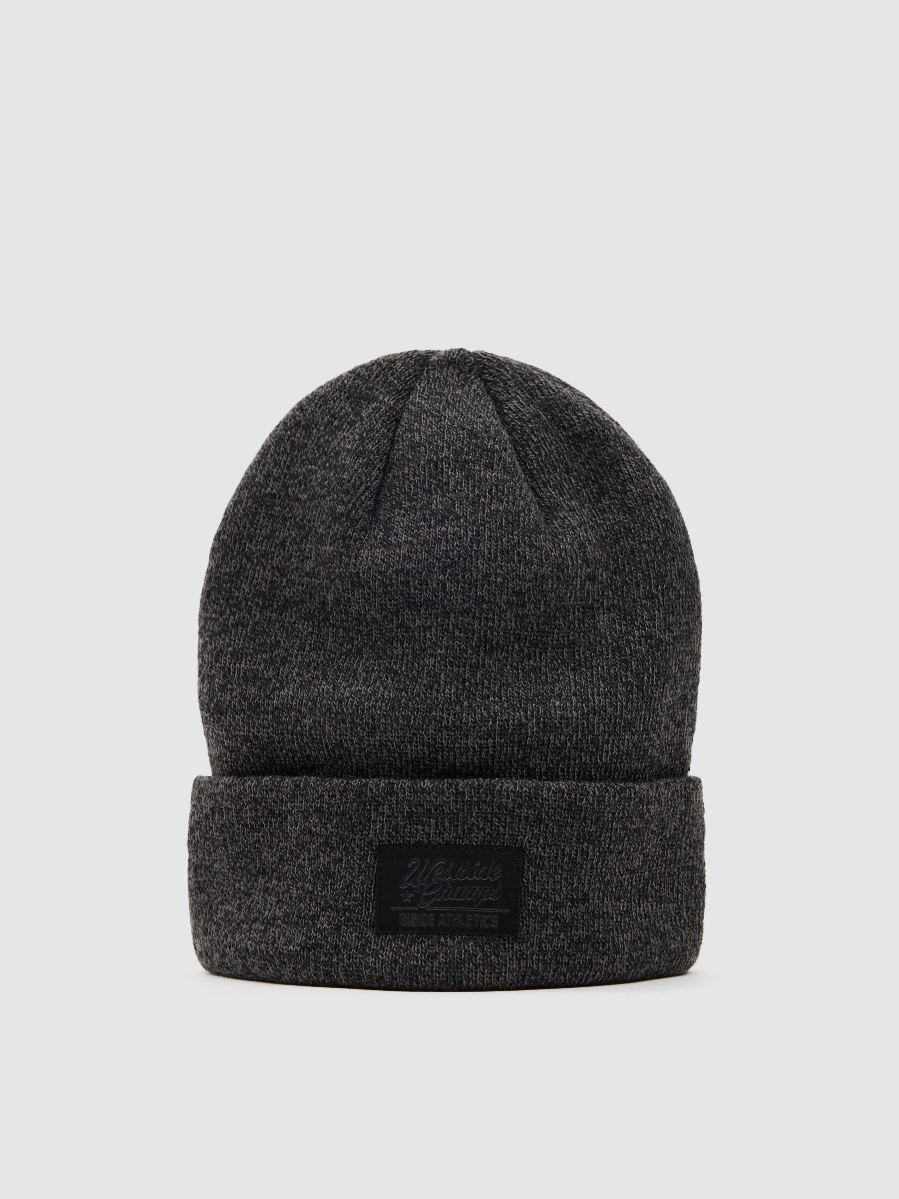 Beanie with ribbed fold-over brim dark melange 45º front view