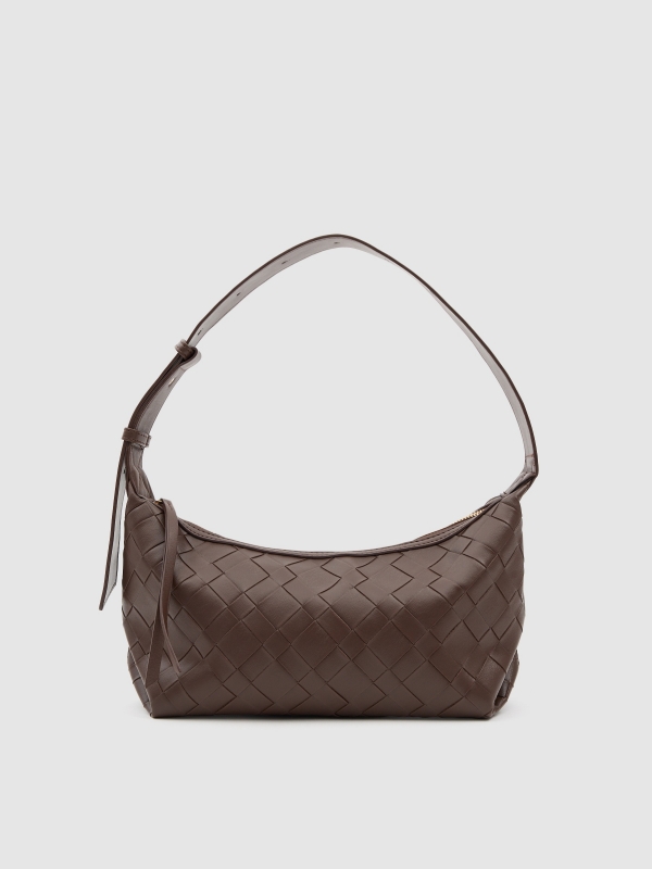 Braided shoulder bag leather effect dark brown front view