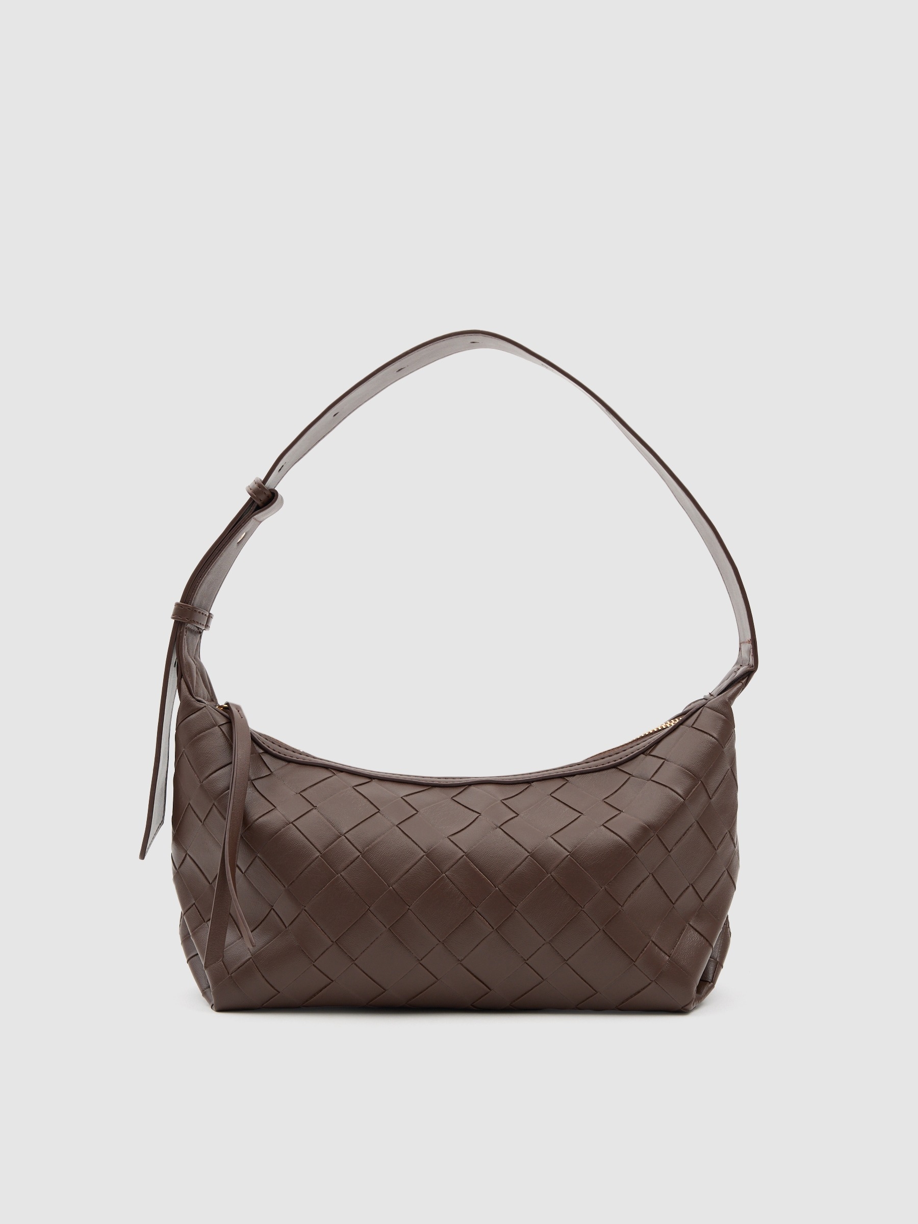 Braided shoulder bag leather effect dark brown front view