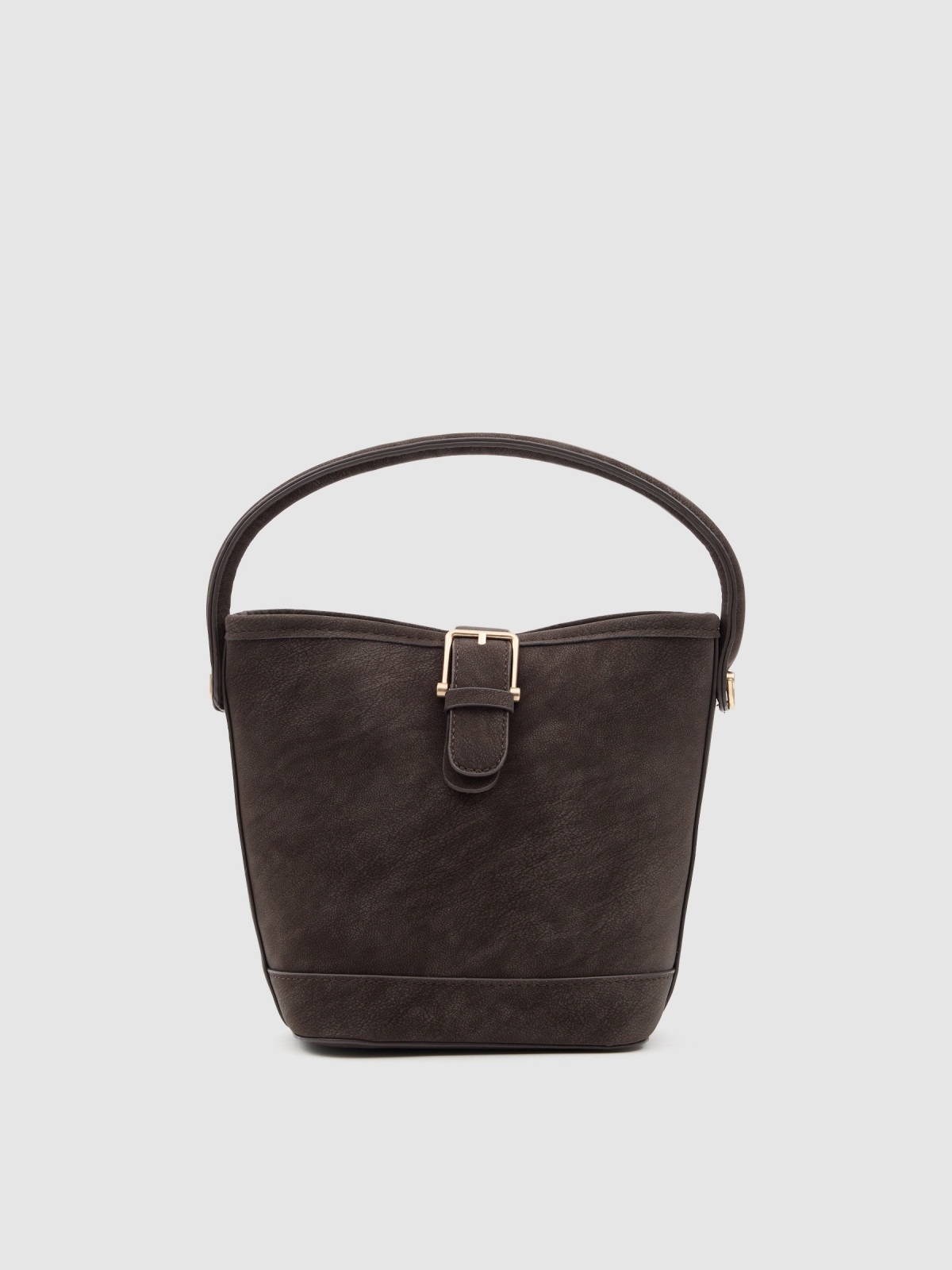 Bolso bandolera con hebilla dorada marrón oscuro vista general frontal