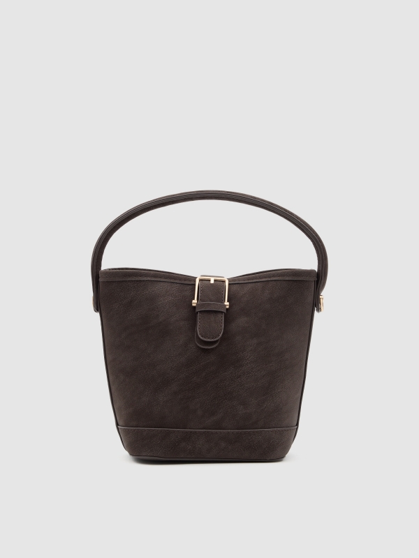 Bolsa tiracolo com fivela dourada marrom escuro vista geral frontal
