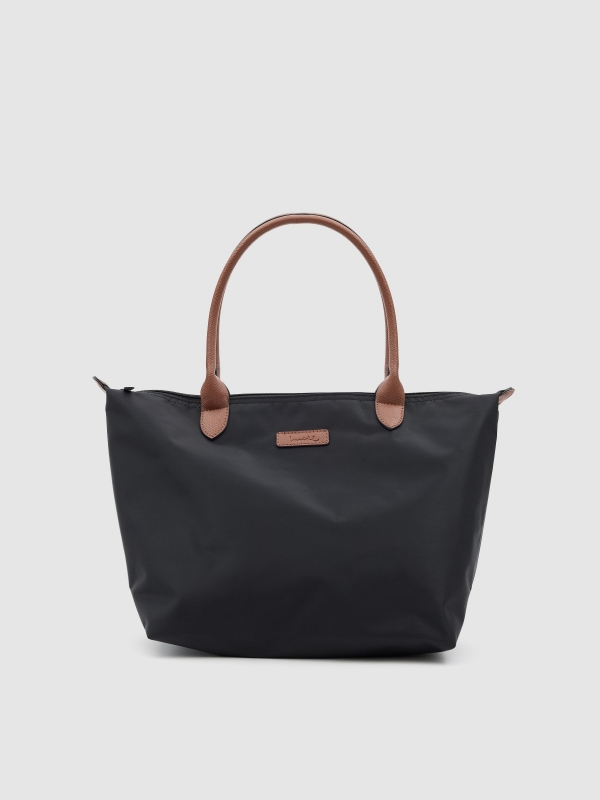 Black canvas tote bag black front view
