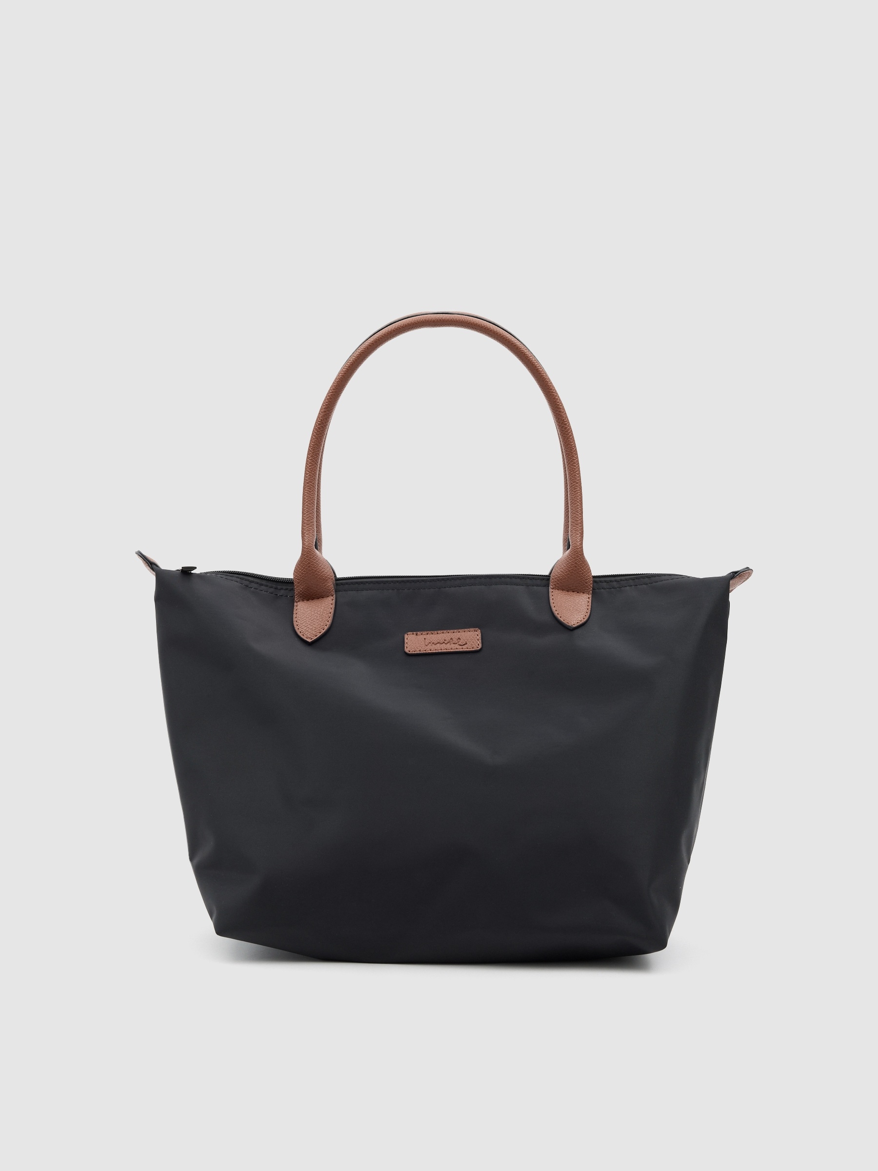 Shopper de lona preta preto vista geral frontal