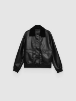 %Pto% Cazadora polipiel cuello combinado negro vista frontal