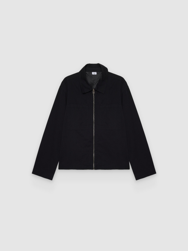  Sobrecamisa de sarja com zíper preto vista frontal