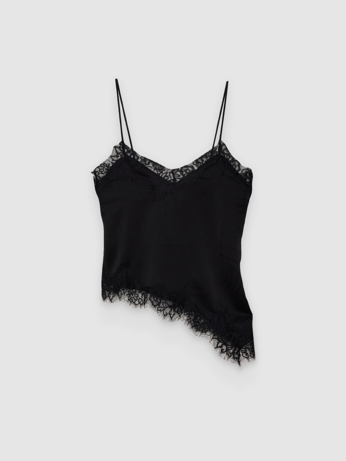 %Pto% Top lencero satinado con blonda negro vista frontal