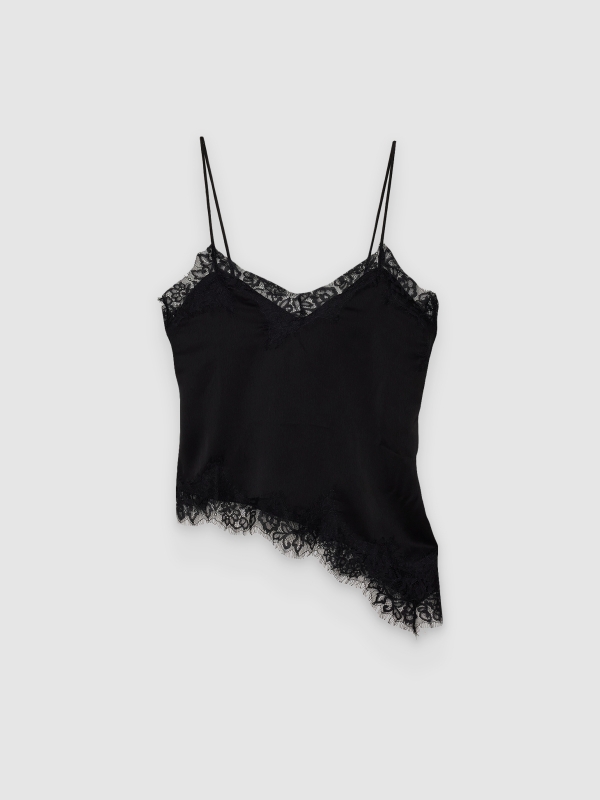  Top lingerie acetinado com renda preto vista frontal