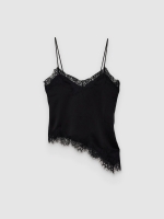 %Pto% Top lingerie acetinado com renda preto vista frontal