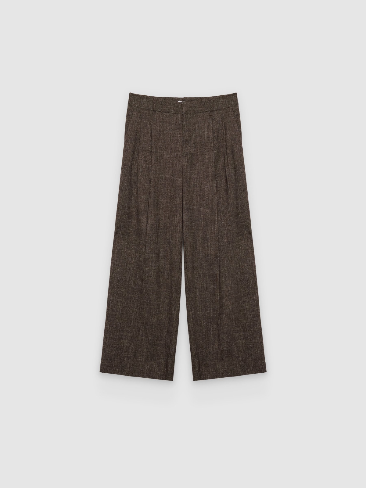 %Pto% Wide jacquard tailored trousers dark brown front view
