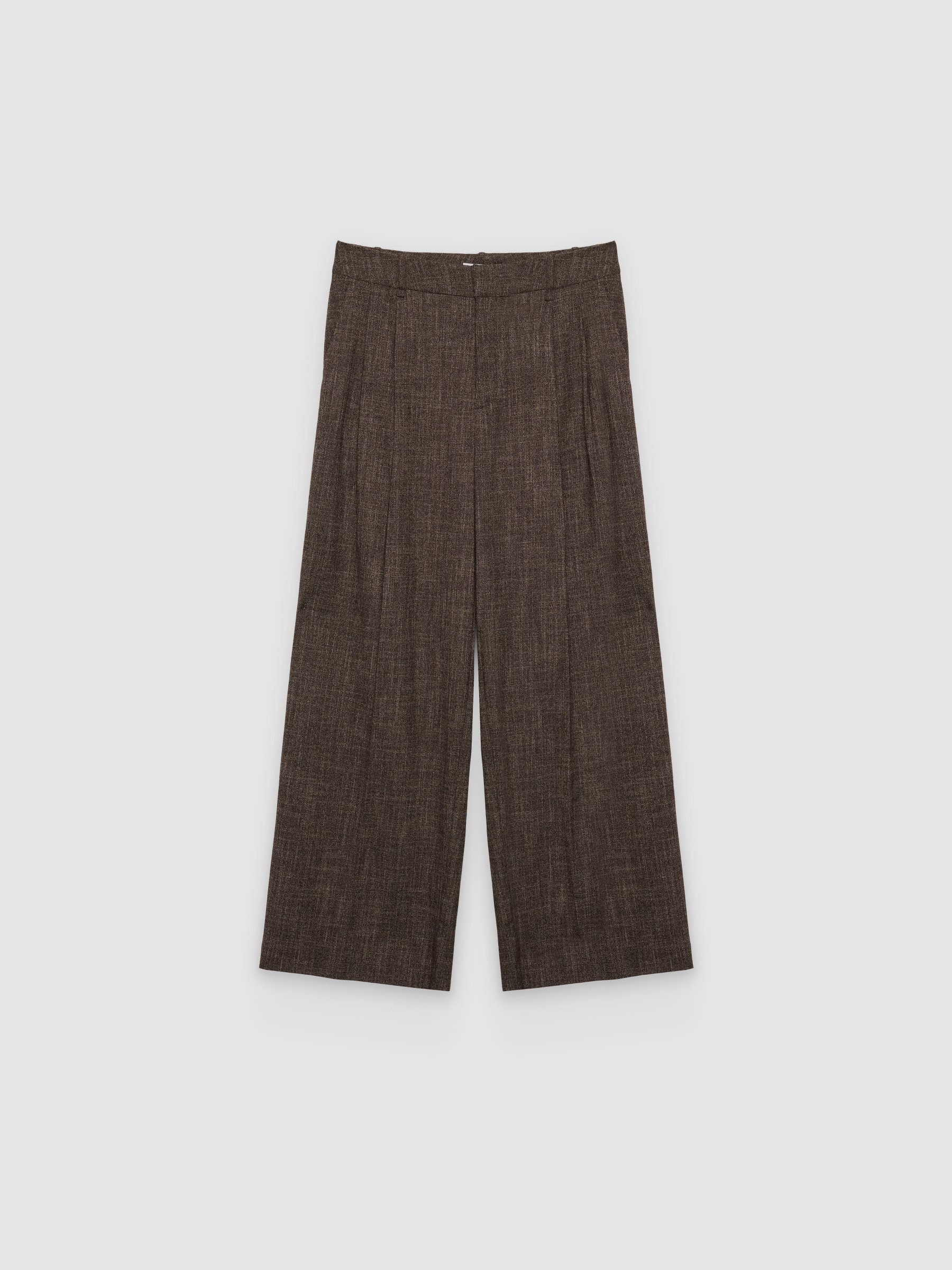  Calça de alfaiataria ampla jacquard marrom escuro vista frontal