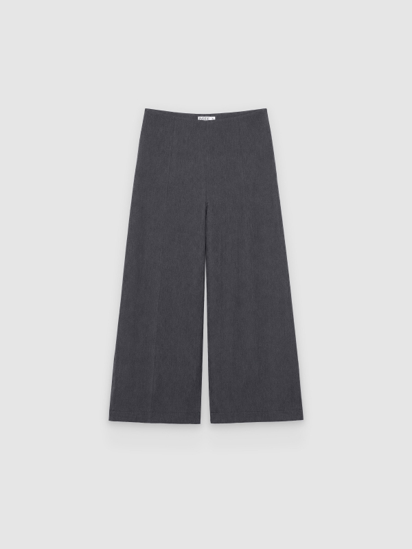  Calça wide leg casual cinza meio vista frontal