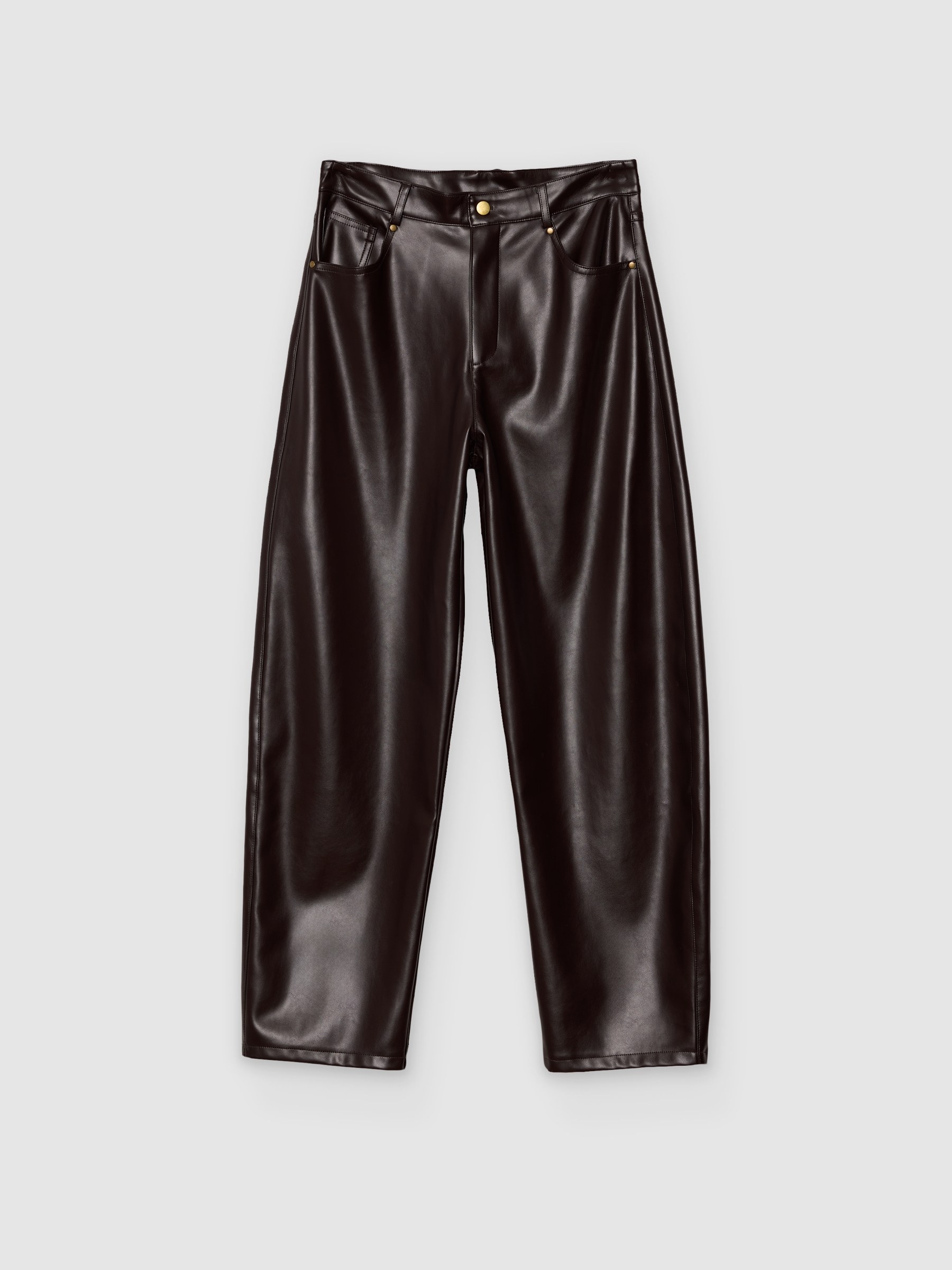 %Pto% Faux leather balloon pants chocolate front view