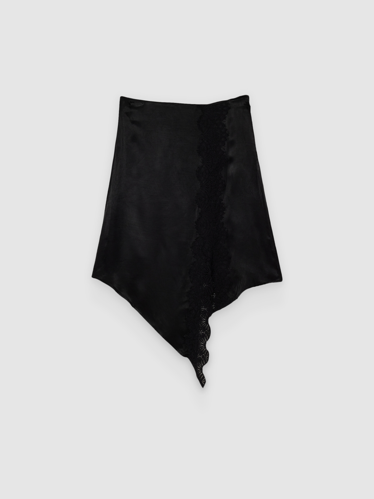 %Pto% Saia mini acetinada com renda preto vista frontal