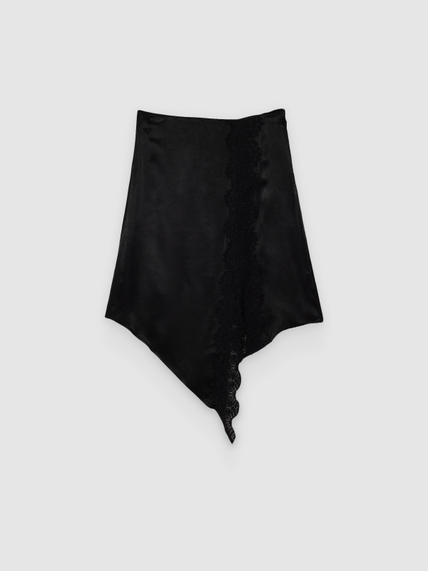  Saia mini acetinada com renda preto vista frontal