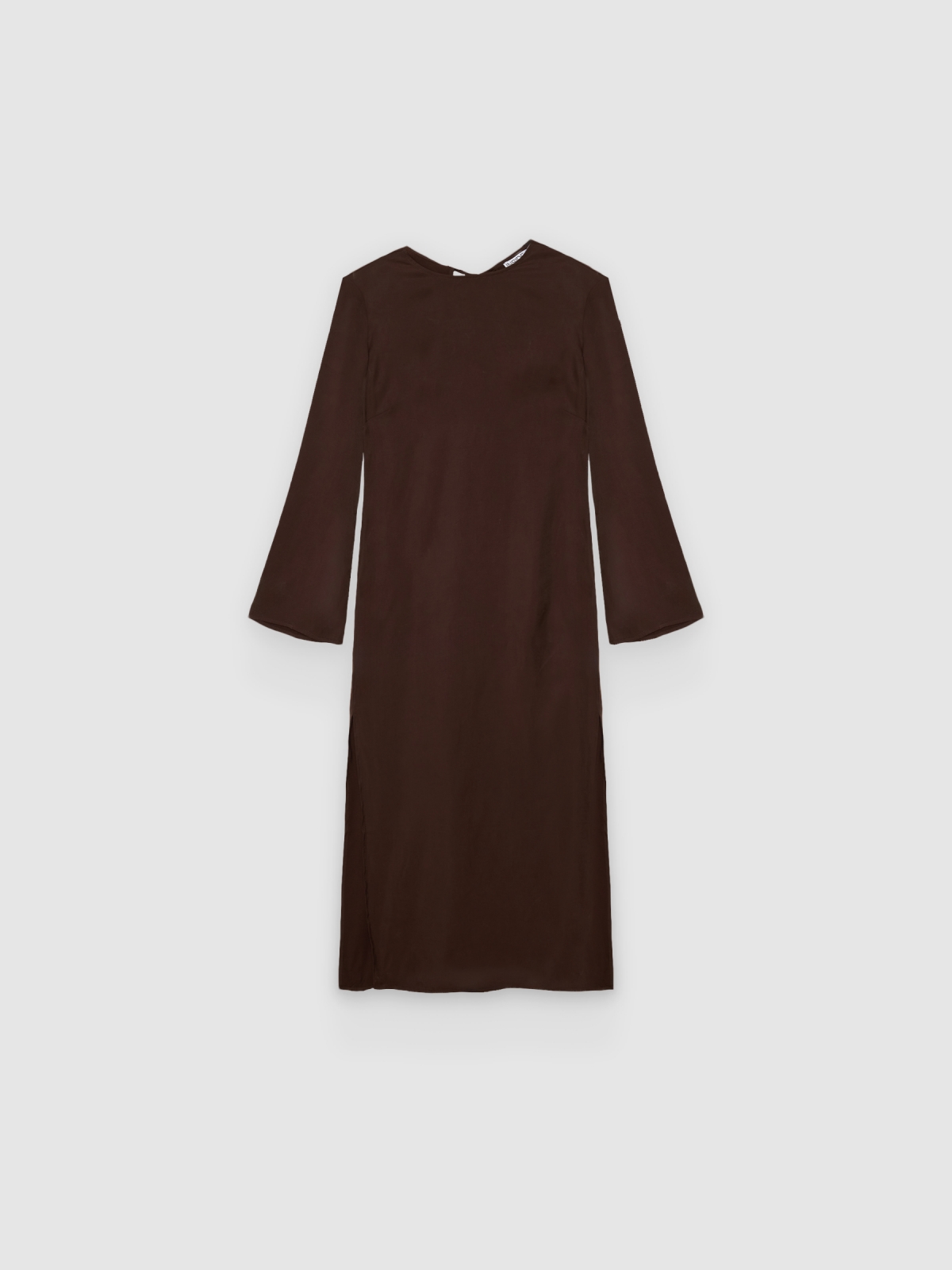 %Pto% Ruched midi dress with shoulder pads chocolate front view