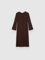 %Pto% Vestido midi franzido com ombreiras chocolate vista frontal