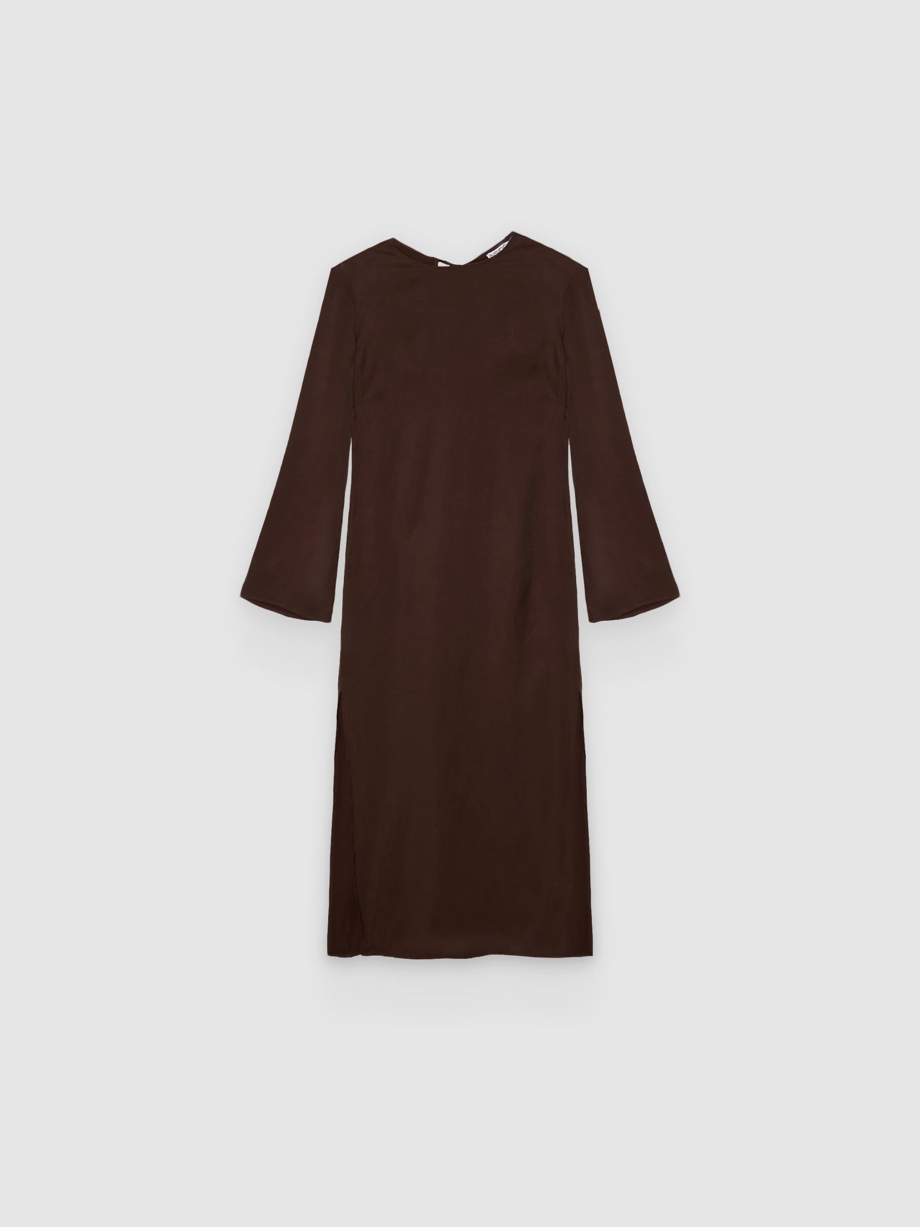 Vestido midi franzido com ombreiras chocolate vista frontal