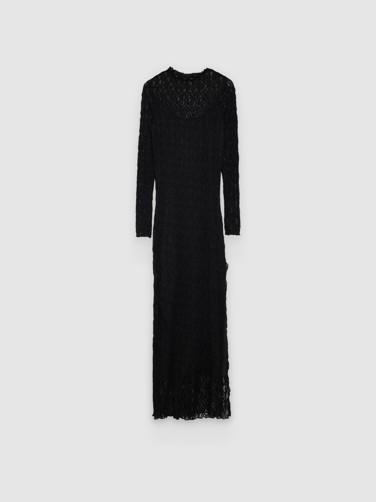 %Pto% Fitted lace maxi dress black front view