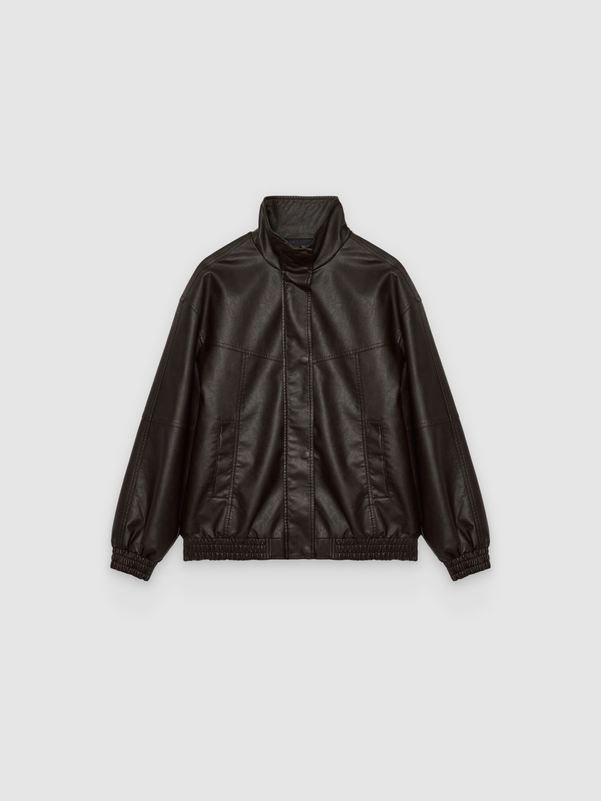 %Pto% Bomber oversized efeito pele chocolate vista frontal