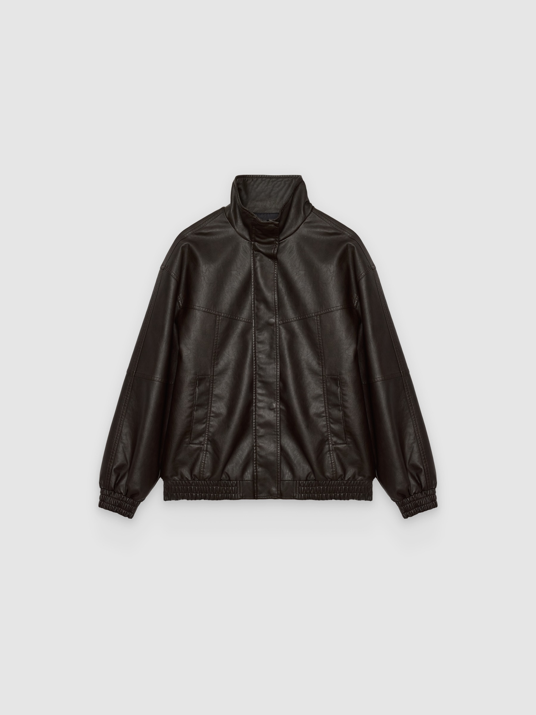  Bomber oversized efeito pele chocolate vista frontal