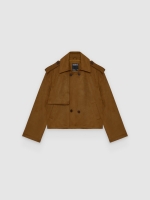 %Pto% Short suede trench coat dark brown front view
