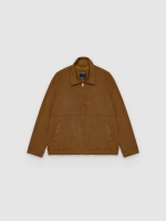 %Pto% Jaqueta bomber oversized em camurça marrom escuro vista frontal