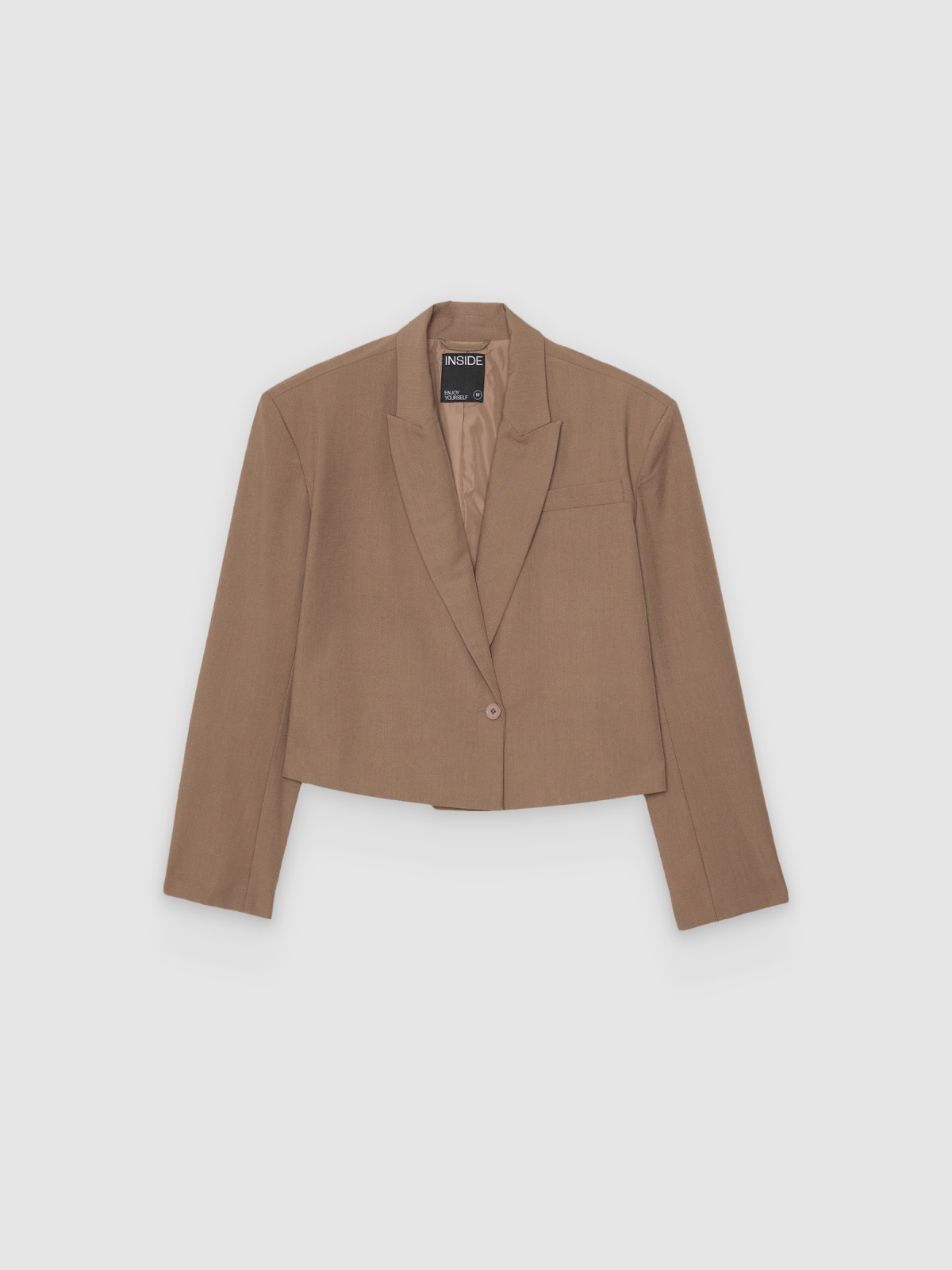 %Pto% Blazer cropped liso com botões taupe vista frontal
