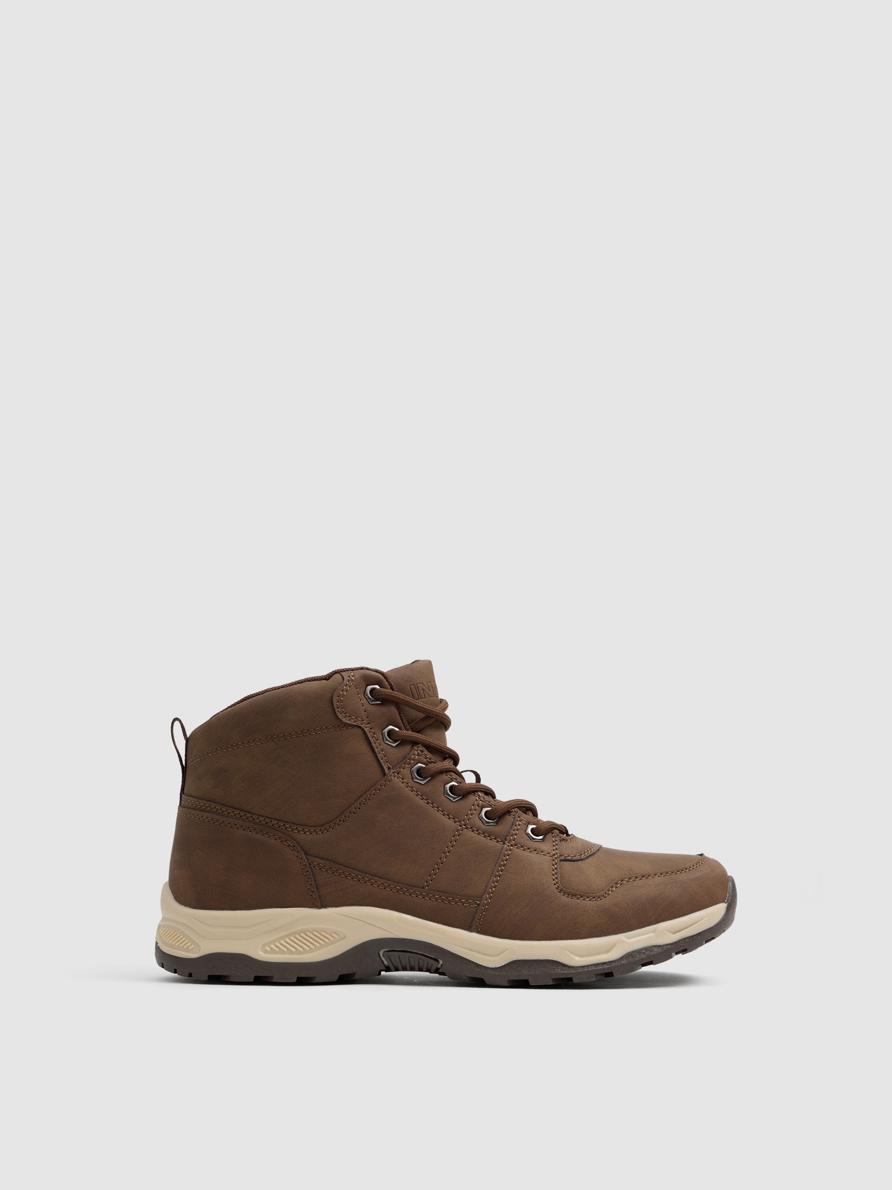 Bota de montanha em couro sintético com fecho de correr marrom