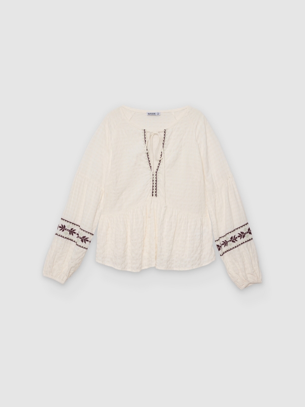  Blusa bordada floral de viscose off white vista frontal