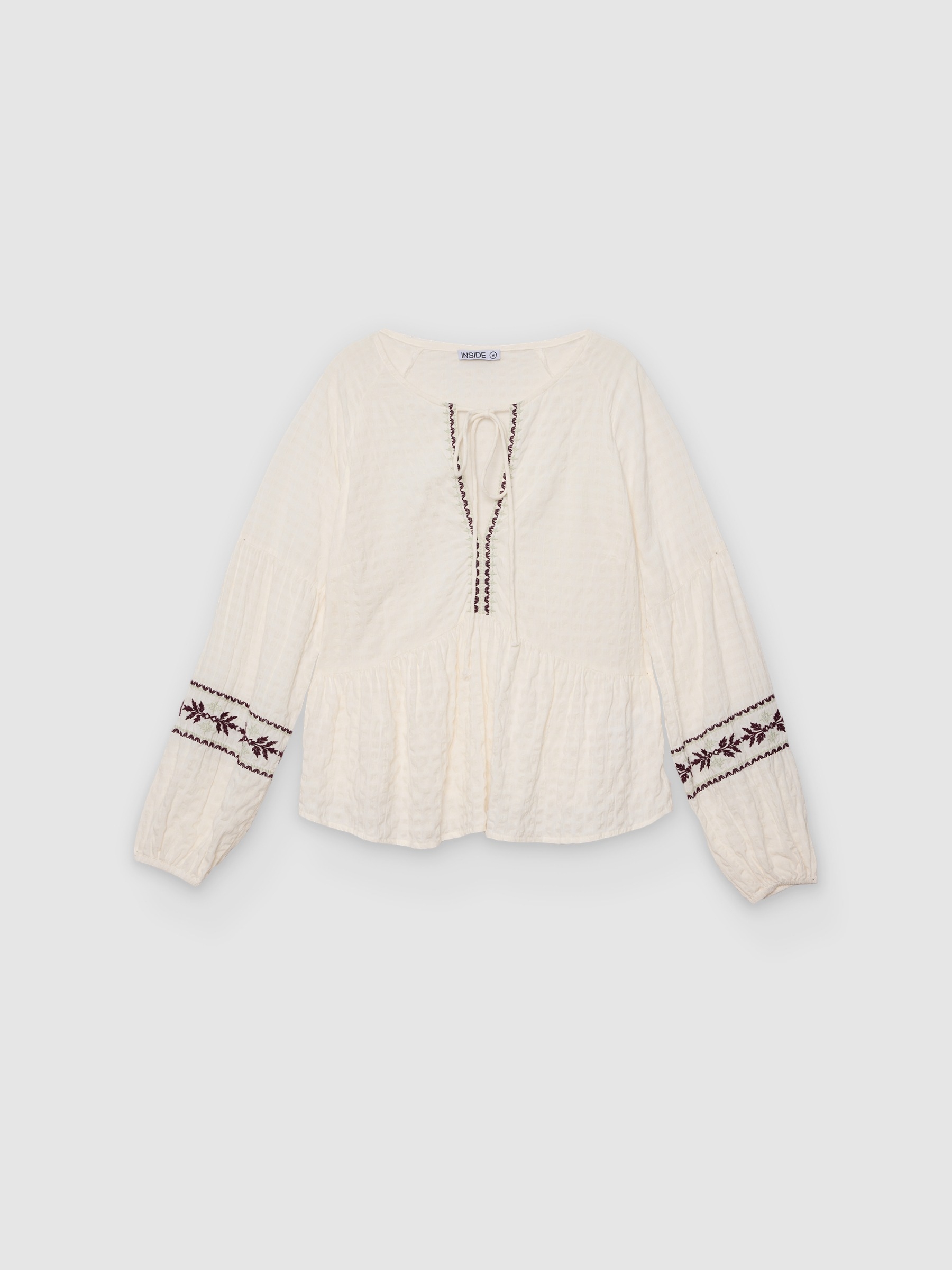  Blusa bordada floral de viscose off white vista frontal