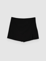 %Pto% Saia-calça alta com abertura preto vista frontal