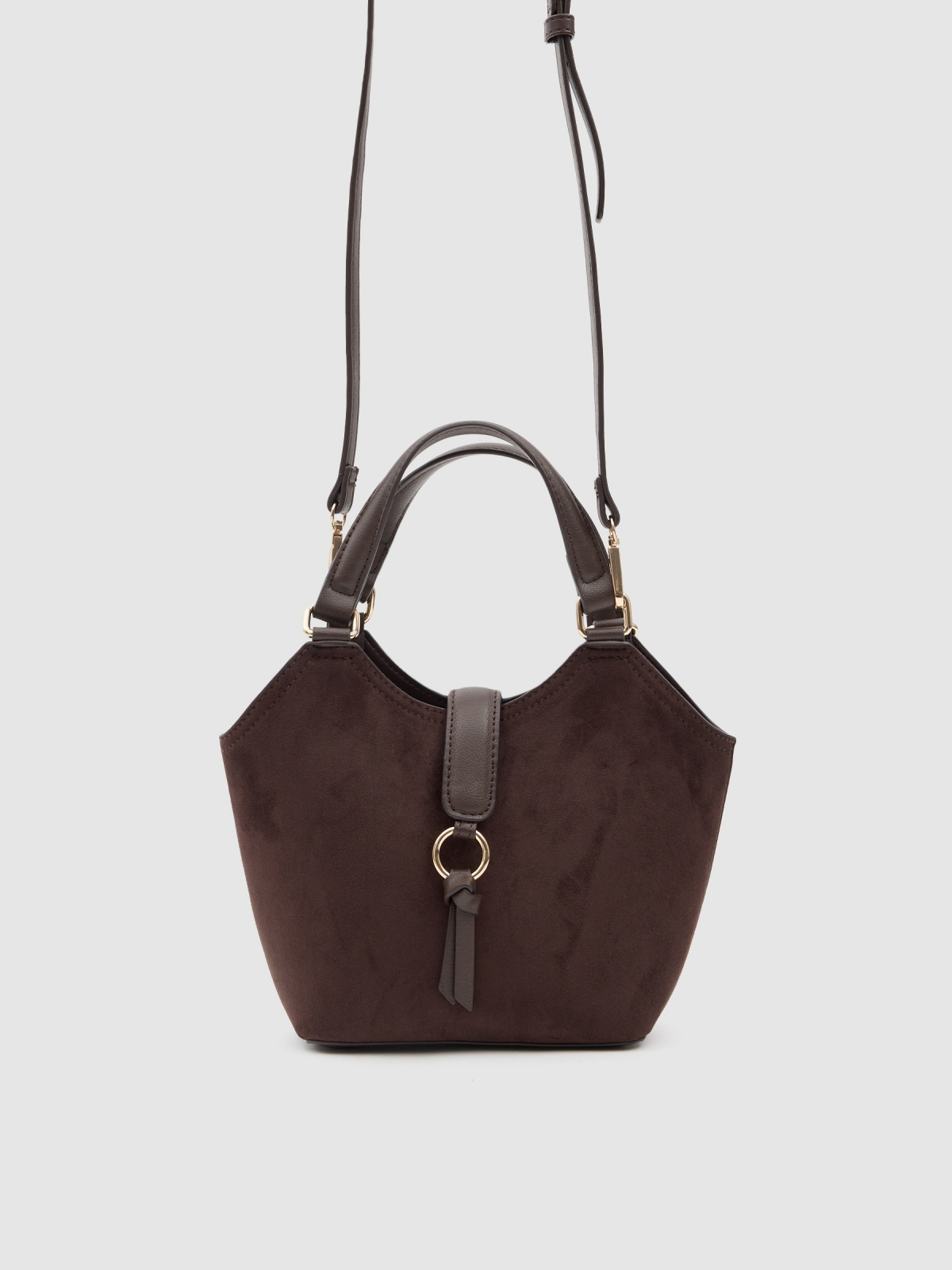 Shoulder bag leather effect dark brown 45º side view