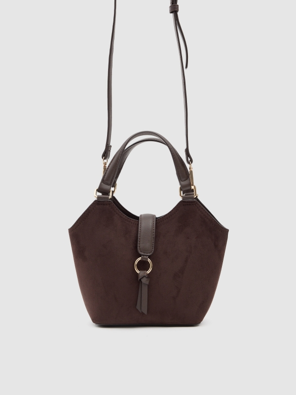 Shoulder bag leather effect dark brown 45º side view