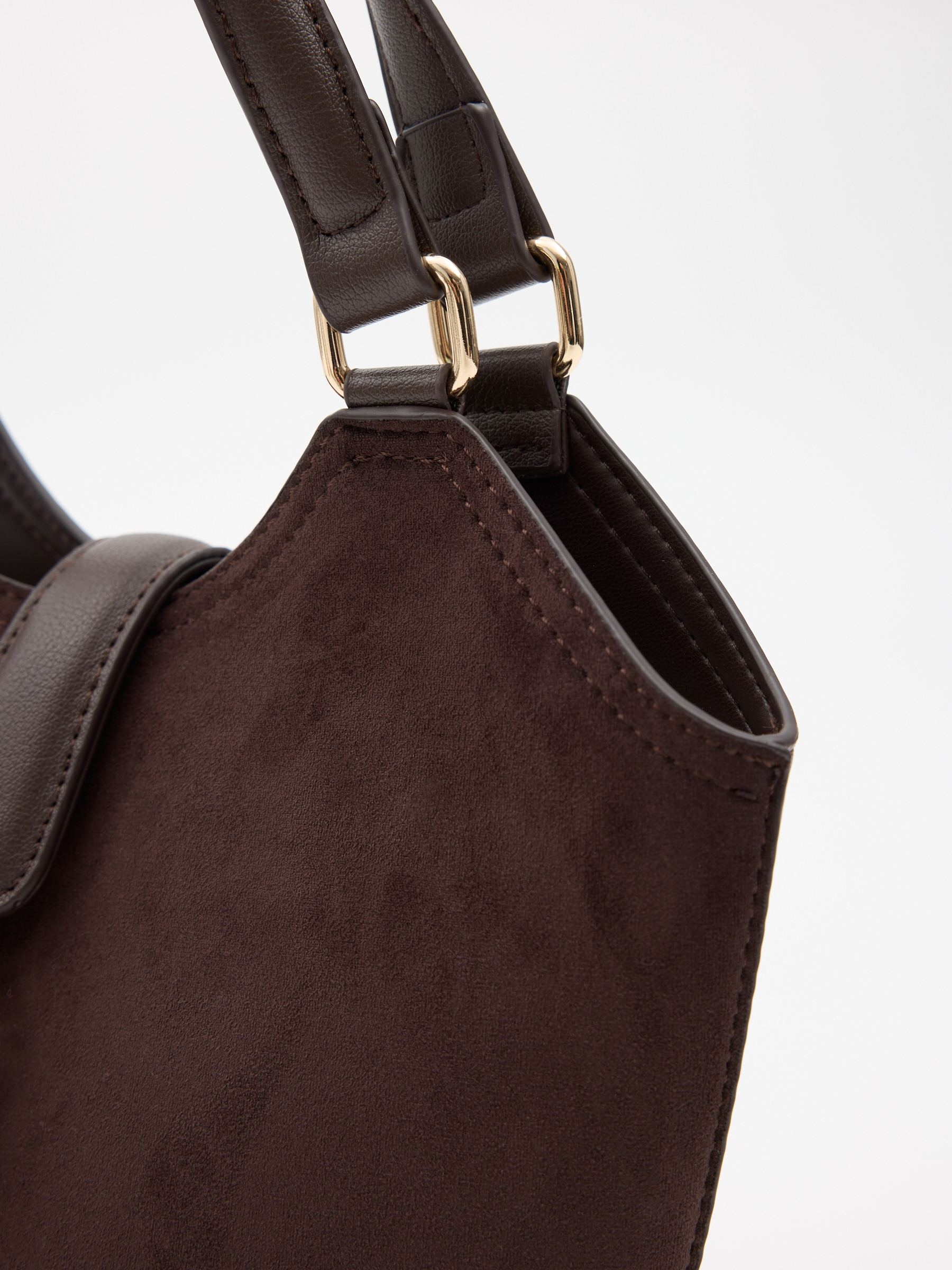 Shoulder bag leather effect dark brown front view