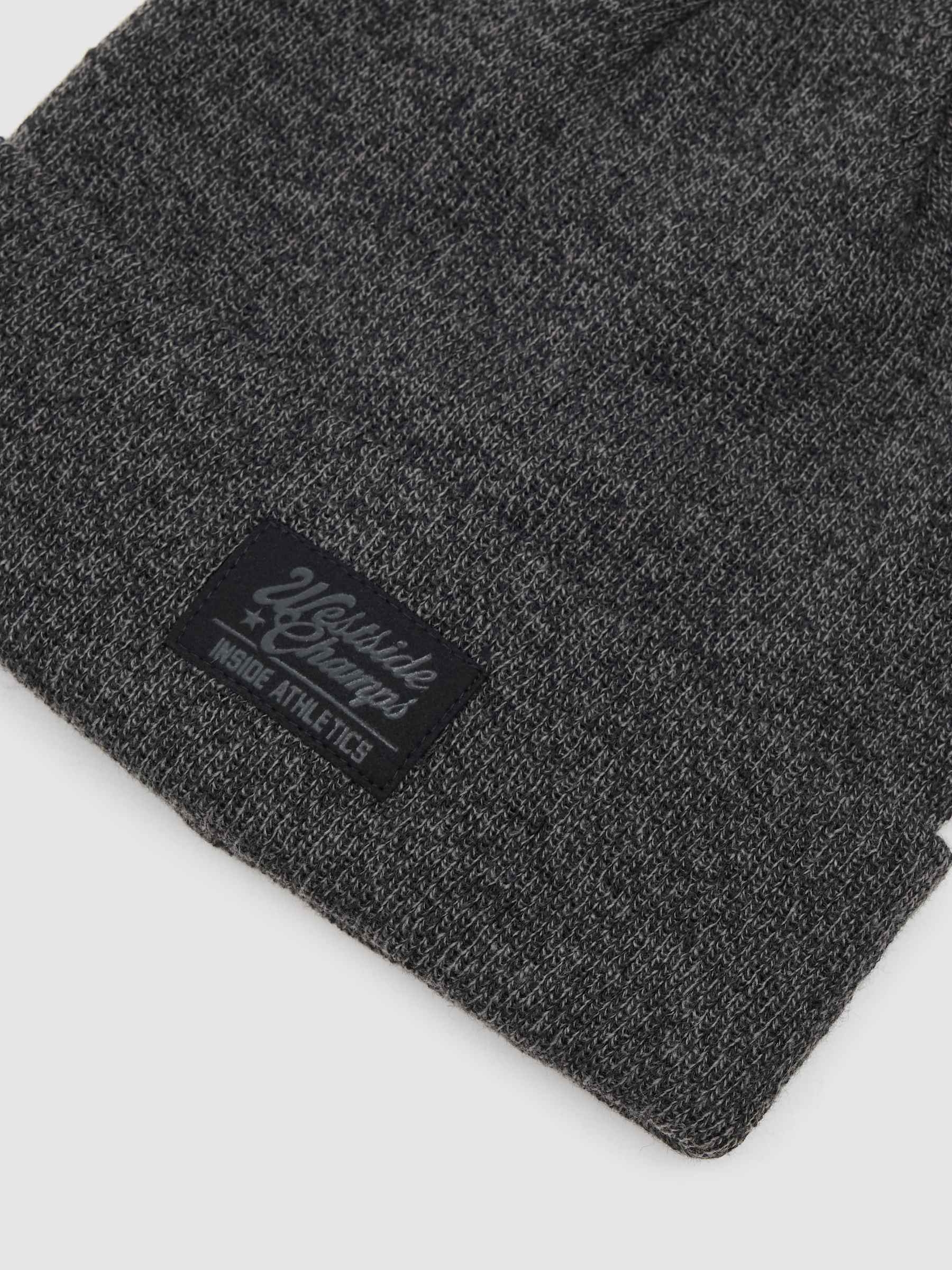Beanie with ribbed fold-over brim dark melange 45º front view