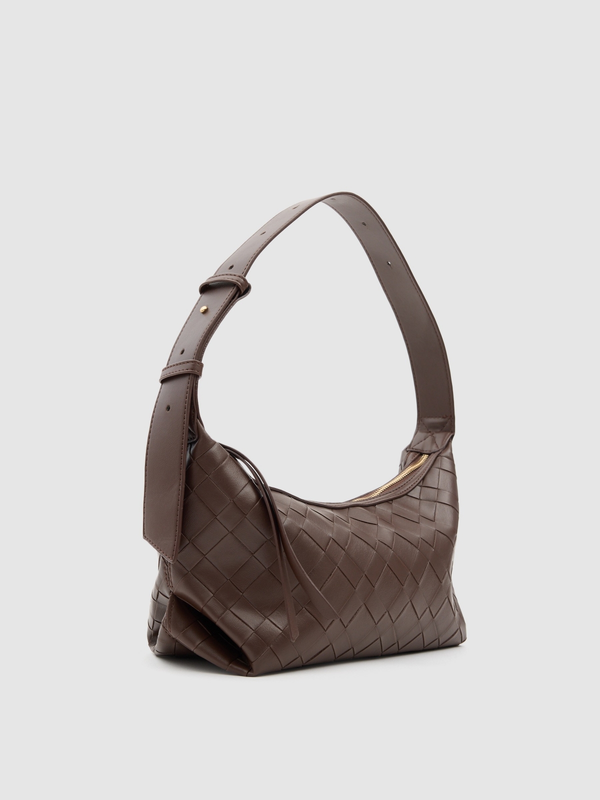 Braided shoulder bag leather effect dark brown back view