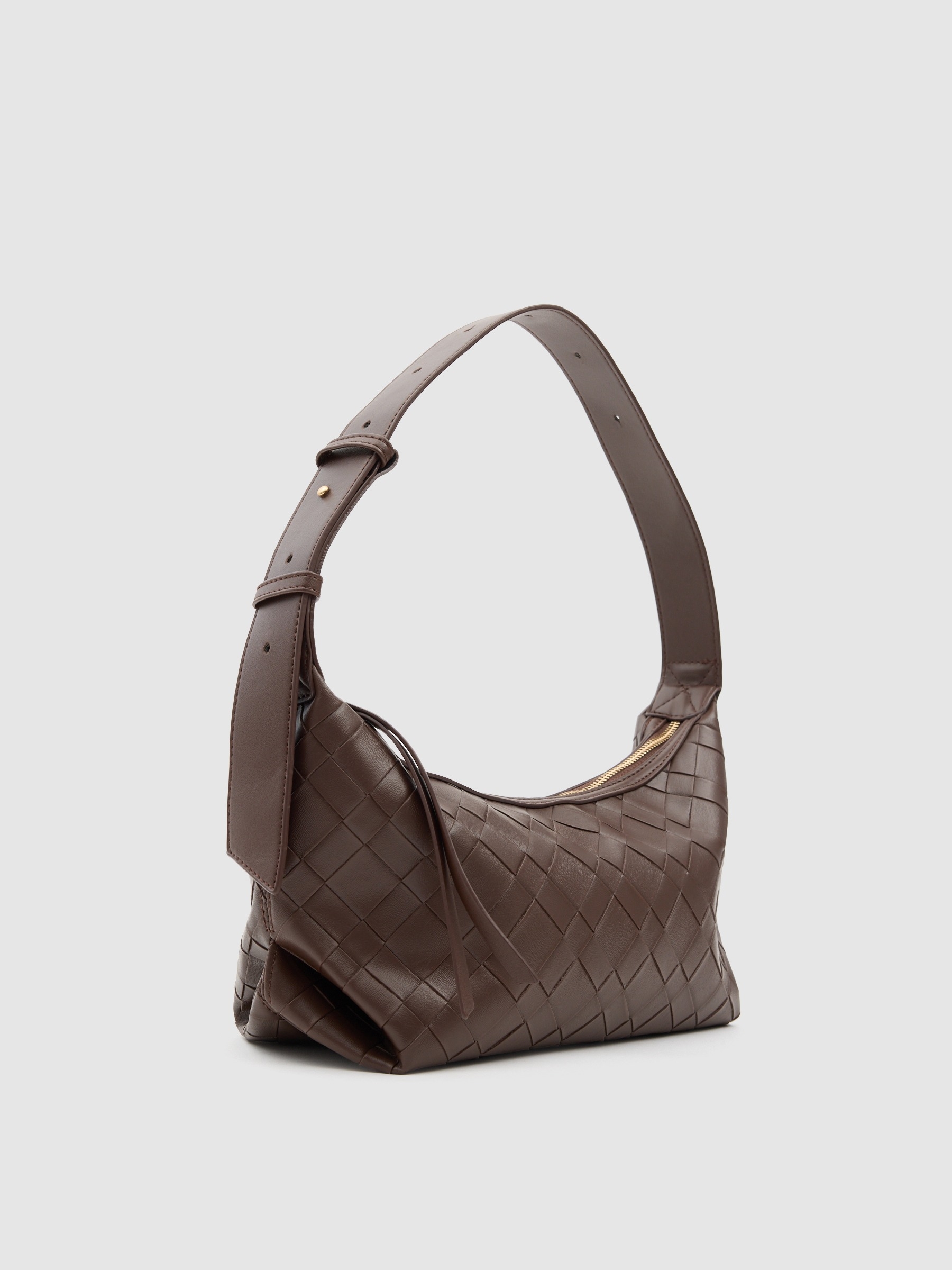 Braided shoulder bag leather effect dark brown front view