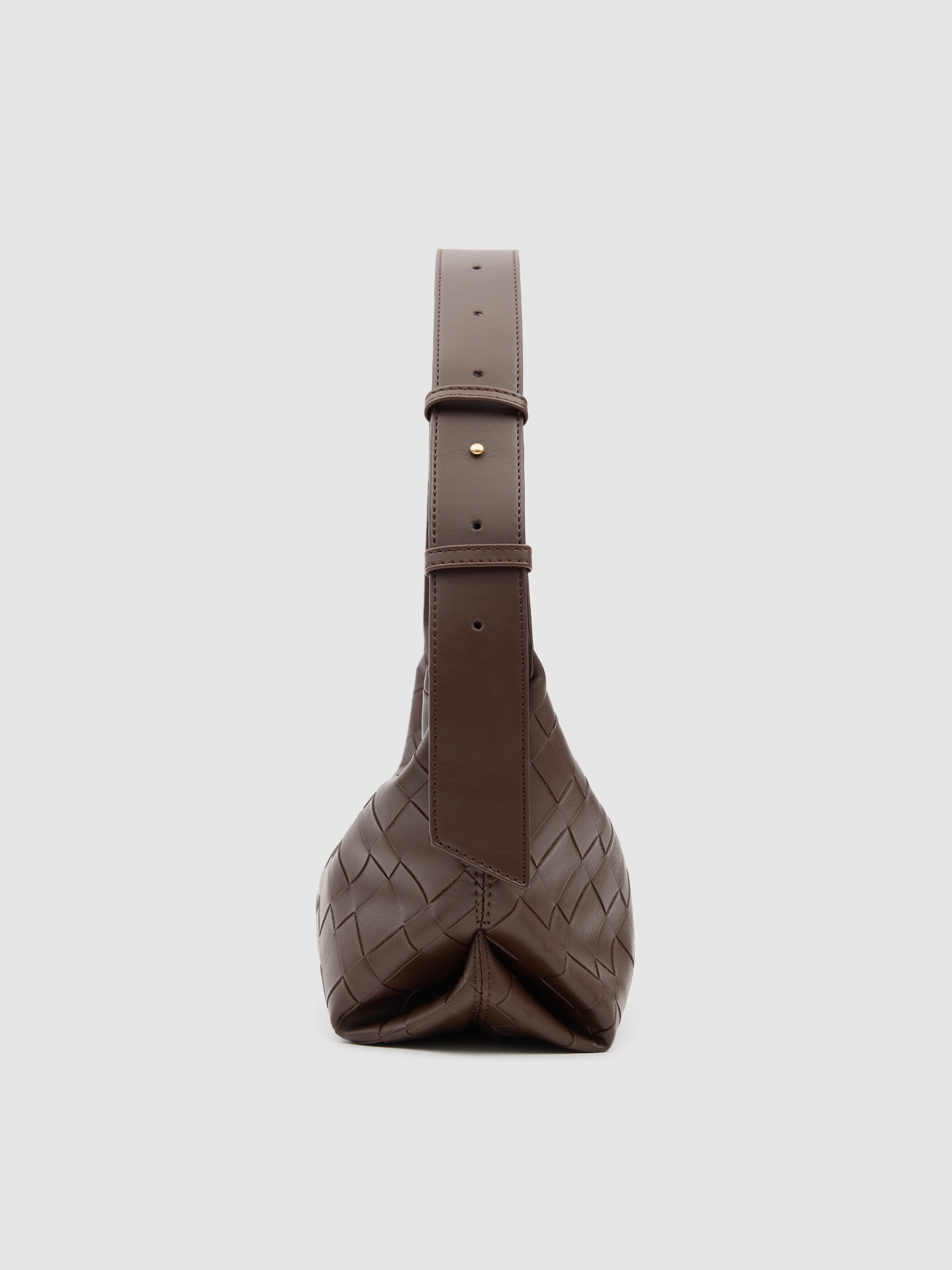 Braided shoulder bag leather effect dark brown front view