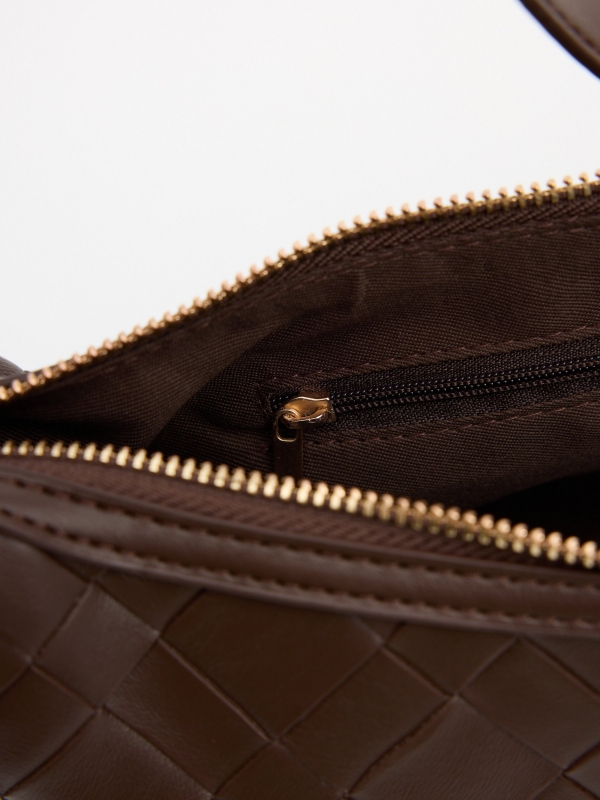 Braided shoulder bag leather effect dark brown detail view