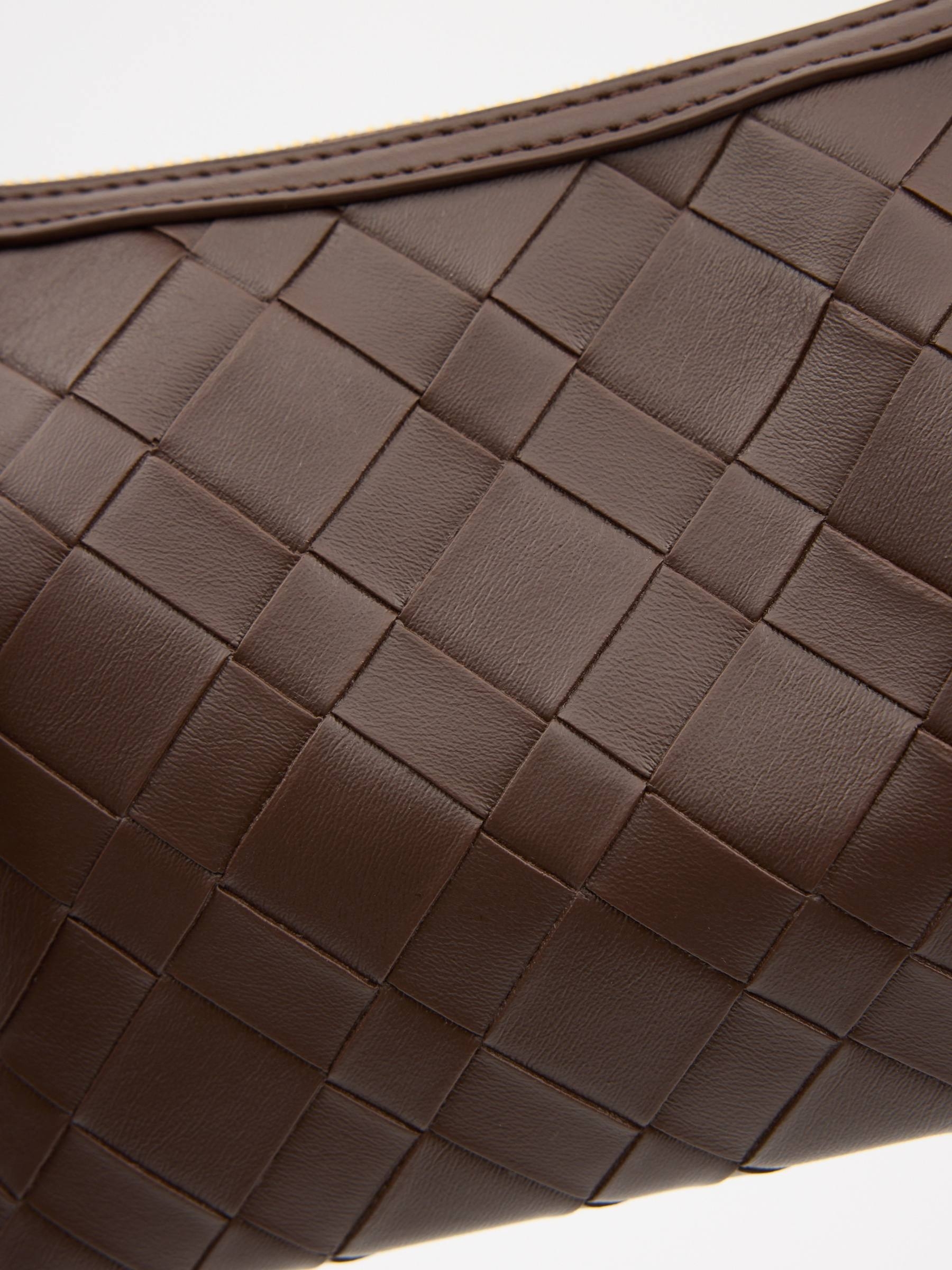 Braided shoulder bag leather effect dark brown front view