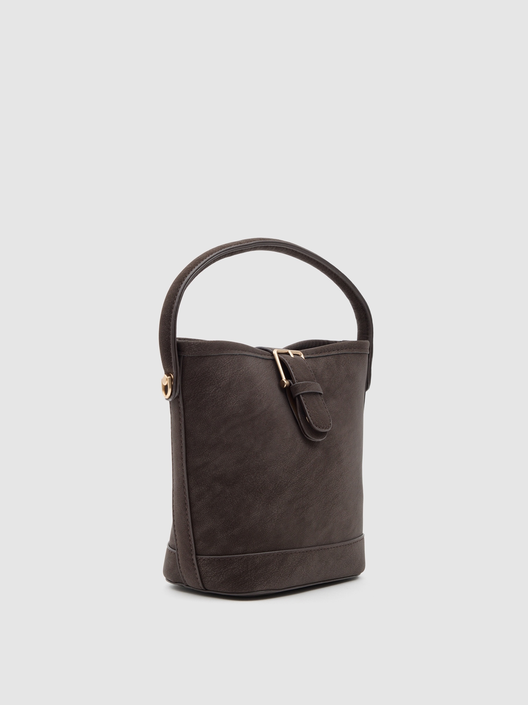 Shoulder bag with gold buckle dark brown front view