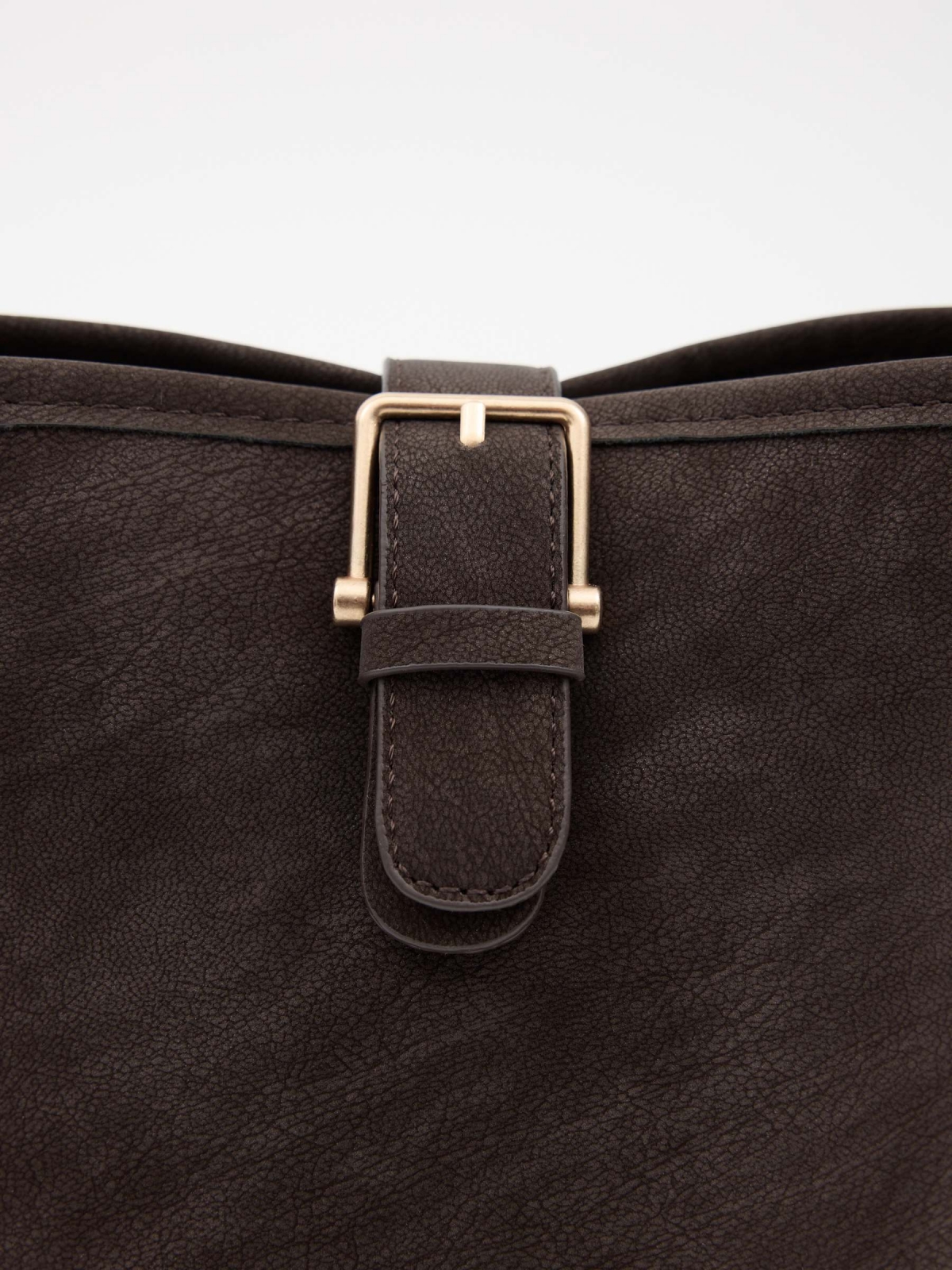 Shoulder bag with gold buckle dark brown inside view