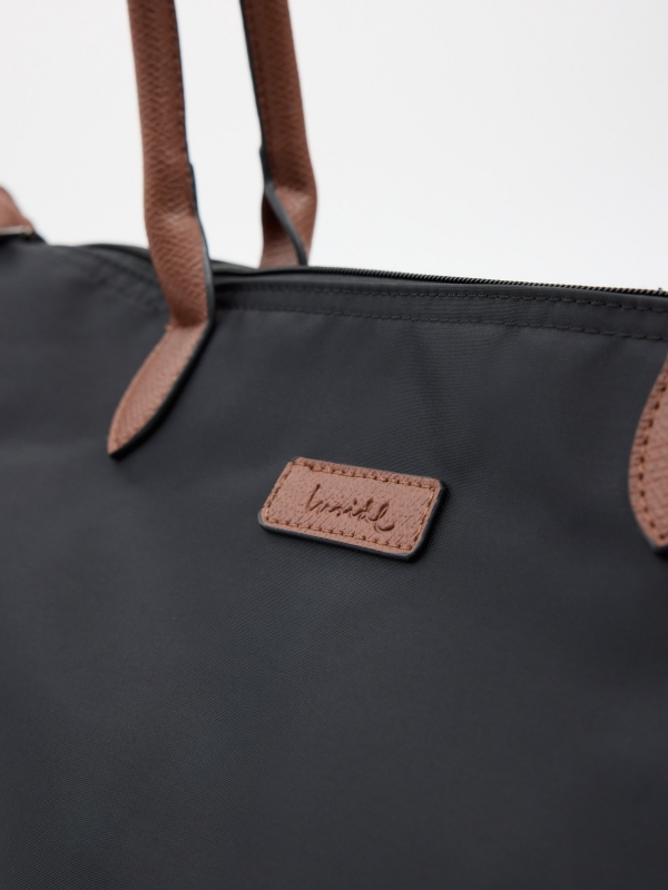 Black canvas tote bag black back view