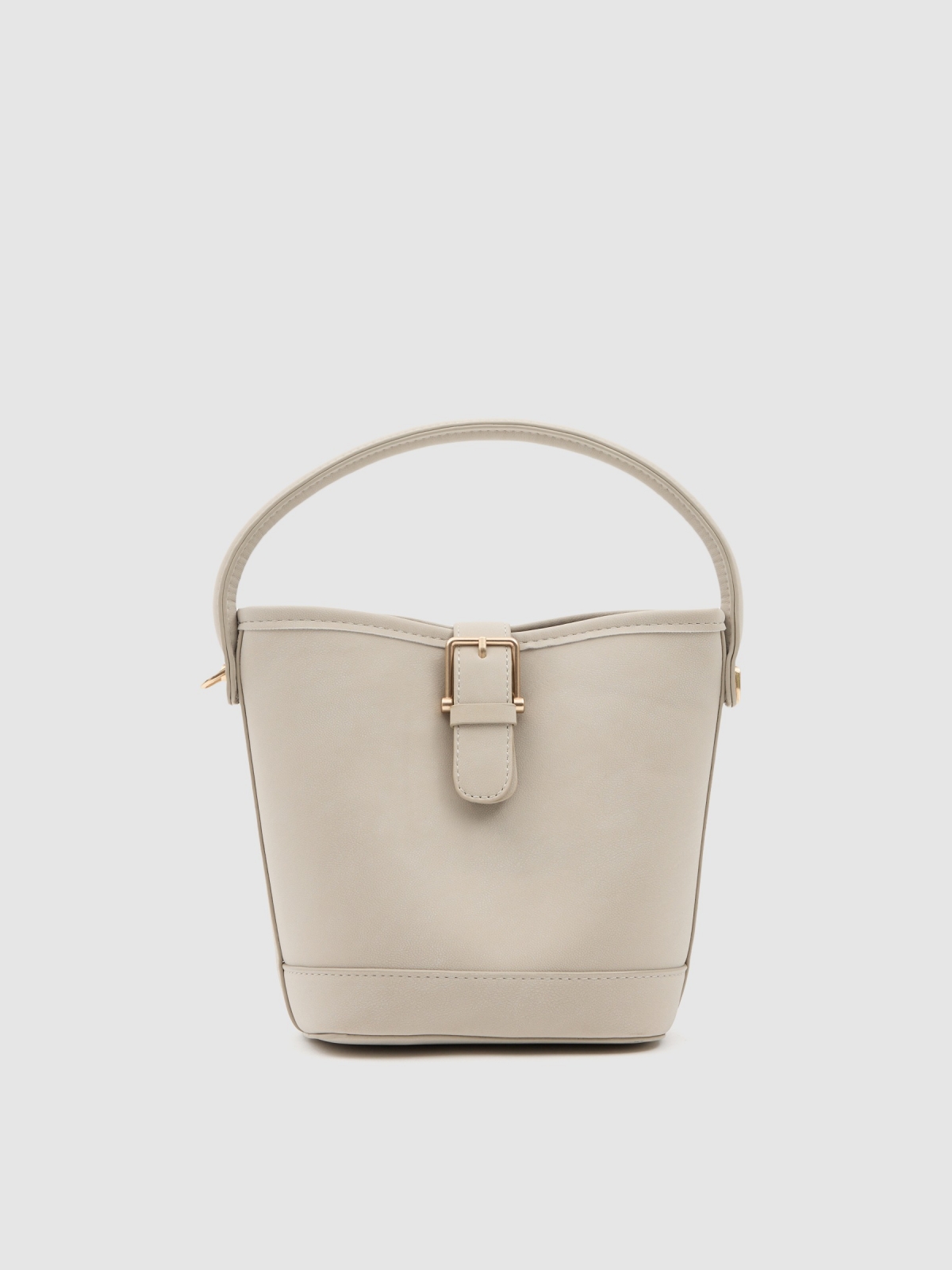 Shoulder bag with gold buckle beige front view