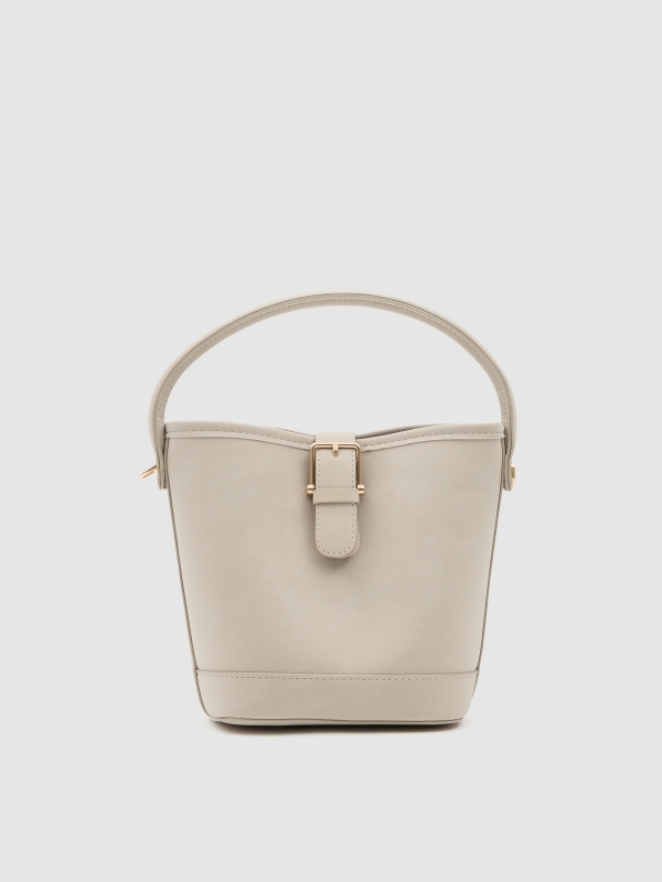Bolsa tiracolo com fivela dourada bege vista geral frontal
